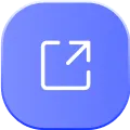 Square blue button with rounded corners showing an arrow pointing outwards from a box, indicating an external link or open in new window action.