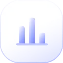 Icon with three vertical bars of varying heights representing a bar chart inside a rounded square with a gradient blue background.