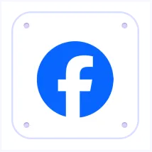 Facebook logo in white on a blue circular background within a rounded square.