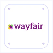 Wayfair logo with purple text and a multicolored geometric icon.