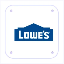Lowe's logo with white text on a blue house-shaped background.