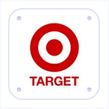 Red Target logo with concentric circles and the word 'TARGET' underneath on a white square background with rounded corners and small circles in each corner.