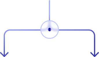 Diagram showing a vertical line connecting to a circle, with two horizontal lines extending right and left from the circle, each ending with a downward arrow.