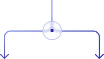 Diagram showing a vertical line connecting to a circle, with two horizontal lines extending right and left from the circle, each ending with a downward arrow.