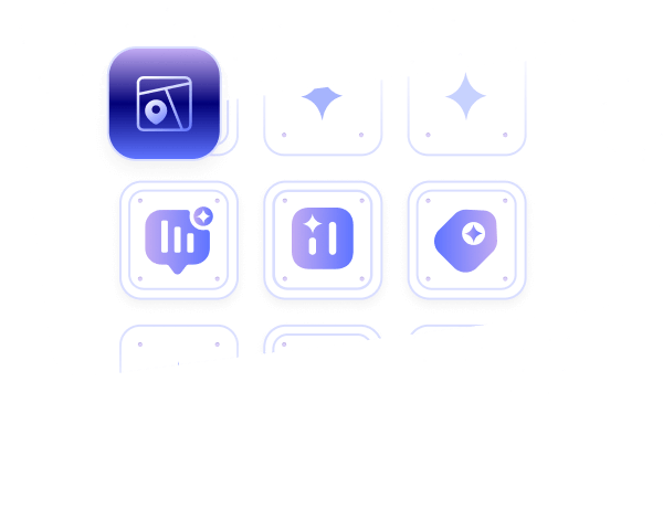 Illustration of a blue app icon with overlapping location pins on a white and black starry background with other faded app icons below.