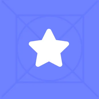 White star icon centered on a blue square background with geometric lines.