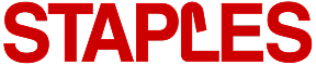 Red STAPLES logo with stylized letter A shaped like a bent staple.