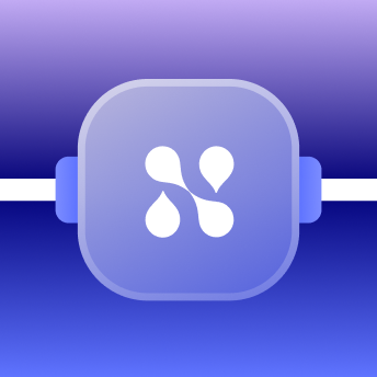 Square blue-purple smartwatch with a white abstract water droplet design on the screen against a gradient purple and blue background.
