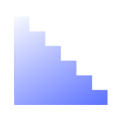 Blue gradient staircase icon with six steps.