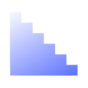 Blue gradient staircase icon with six steps.