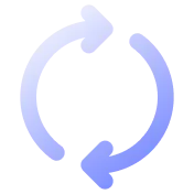 Two curved arrows forming a circular refresh symbol with a gradient blue color.