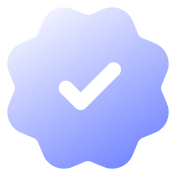 Blue gradient badge with a black check mark in the center representing verification or approval.