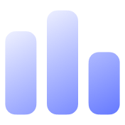 Three vertical bars of varying heights in a blue gradient representing a bar chart.