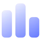 Three vertical bars of varying heights in a blue gradient representing a bar chart.