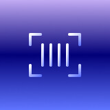 White barcode icon centered on a blue gradient background.