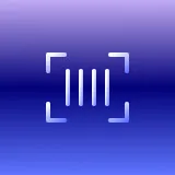 White barcode icon centered on a blue gradient background.