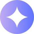 White sparkle star icon on a purple and blue gradient circular background.