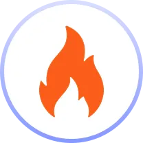 Orange flame icon inside a circle with a light purple border.