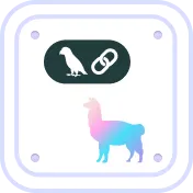 Icon with a dog silhouette below a dark oval containing a bird and a chain link symbol.