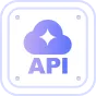 Icon with a star symbol above the text 'API' inside a rounded square frame.