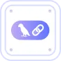 Icon showing a bird silhouette next to a chain link inside a rounded square with a light purple background.