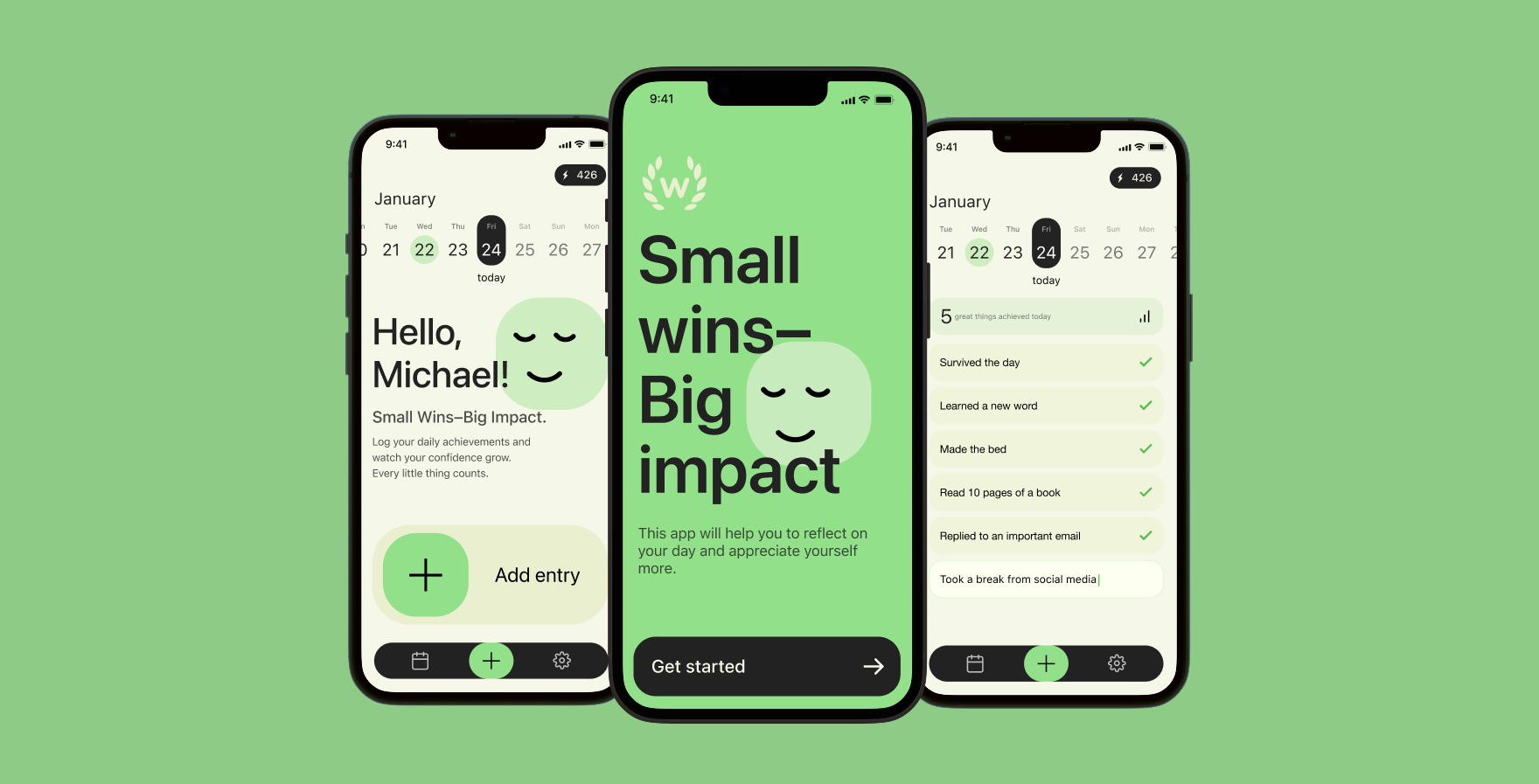 mobile UI for Daily Wins app