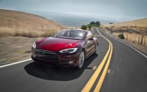 tesla going up a hill