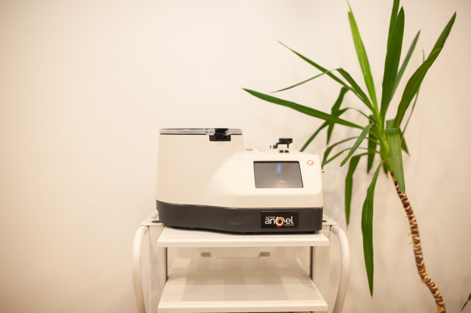 Close-up of the Arthrex Angel cPRP centrifuge system used for high-concentration PRP