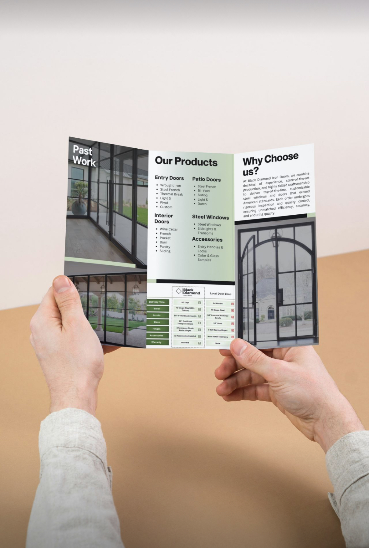 Black Diamond Iron Doors trifold brochure interior design by CBA Culture