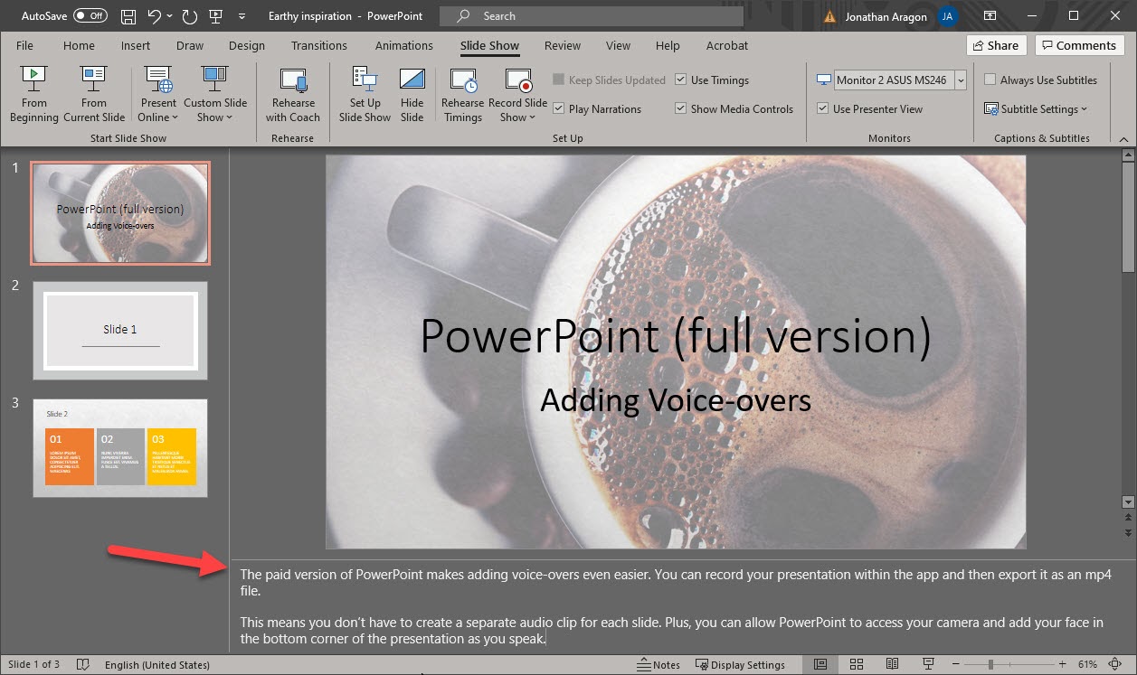 Screenshot of how to upload audio files to a PowerPoint presentation