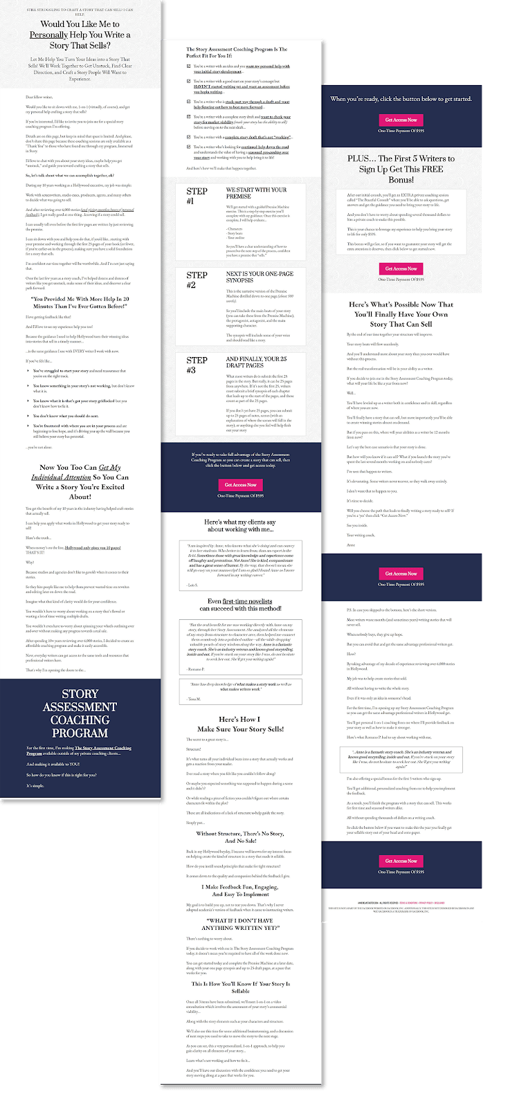 stories that sell landing page