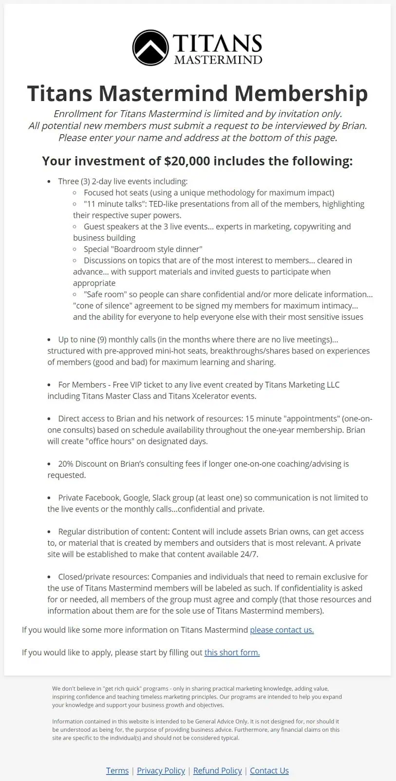 titans mastermind landing page