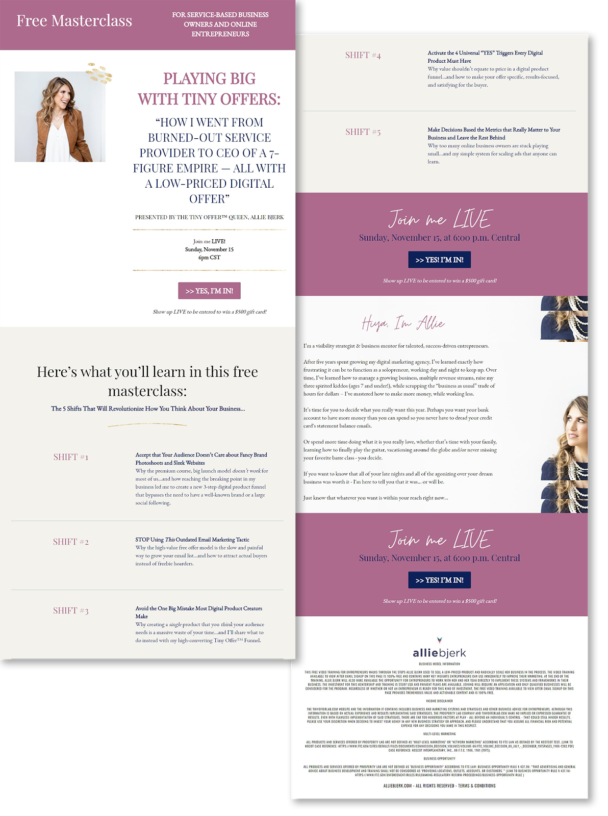 playing big with tiny offers landing page