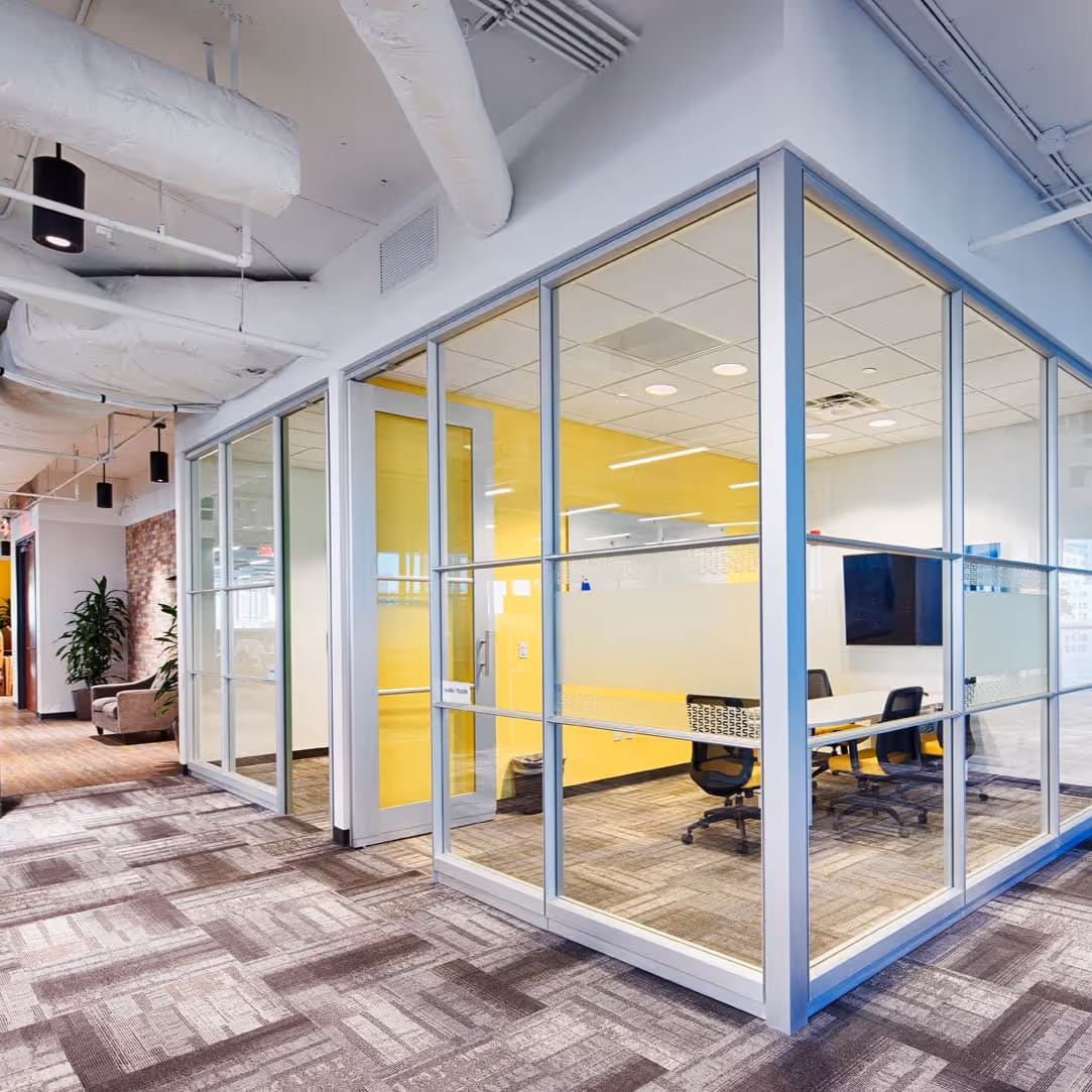 Modern Office Tenant Improvements in Century City, Los Angeles. Build Solutions installs premium glass partition walls and open-plan workspaces