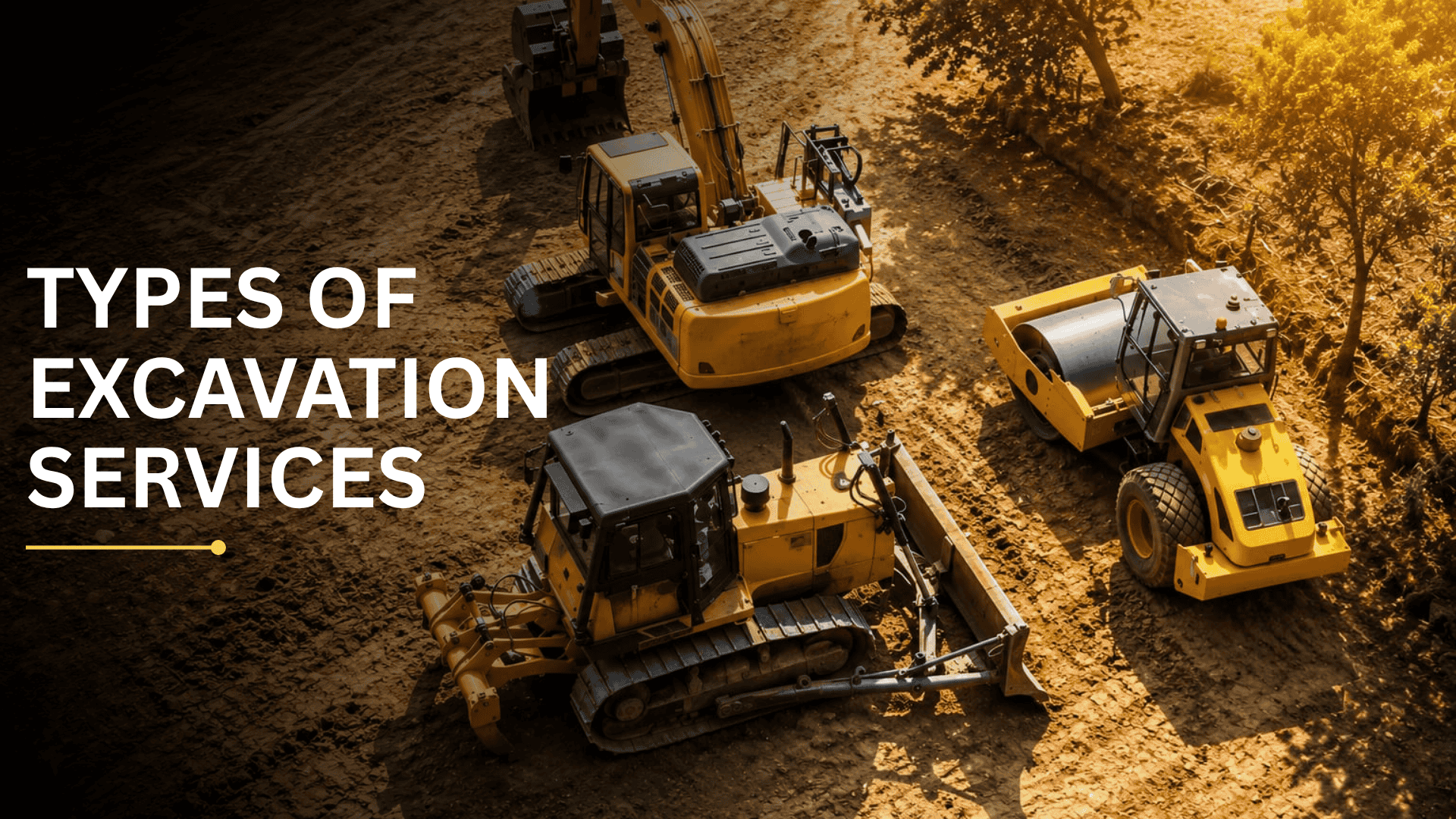 Types of commercial excavation services in Los Angeles including site clearing, grading, and foundation excavation with heavy equipment on a construction site