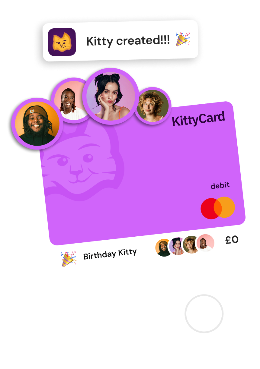 Invite friends to create a shared KittyCard group fund, adding members to split costs together