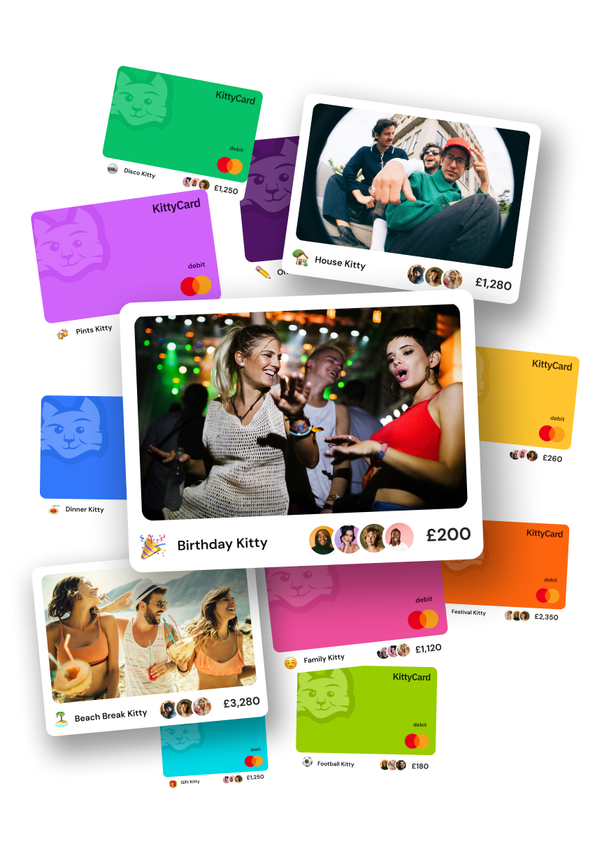 Virtual KittyCard debit cards used to spend from a shared group fund on nights out, trips and events
