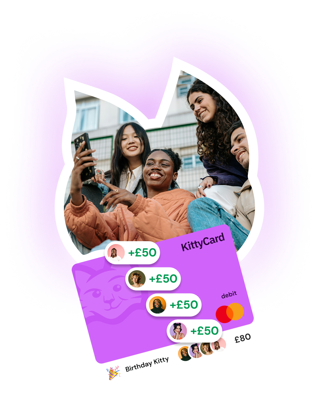 Friends contributing money together to fund a shared KittyCard balance for group expenses