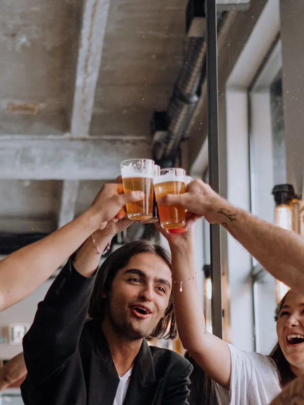 Friends cheering with drinks