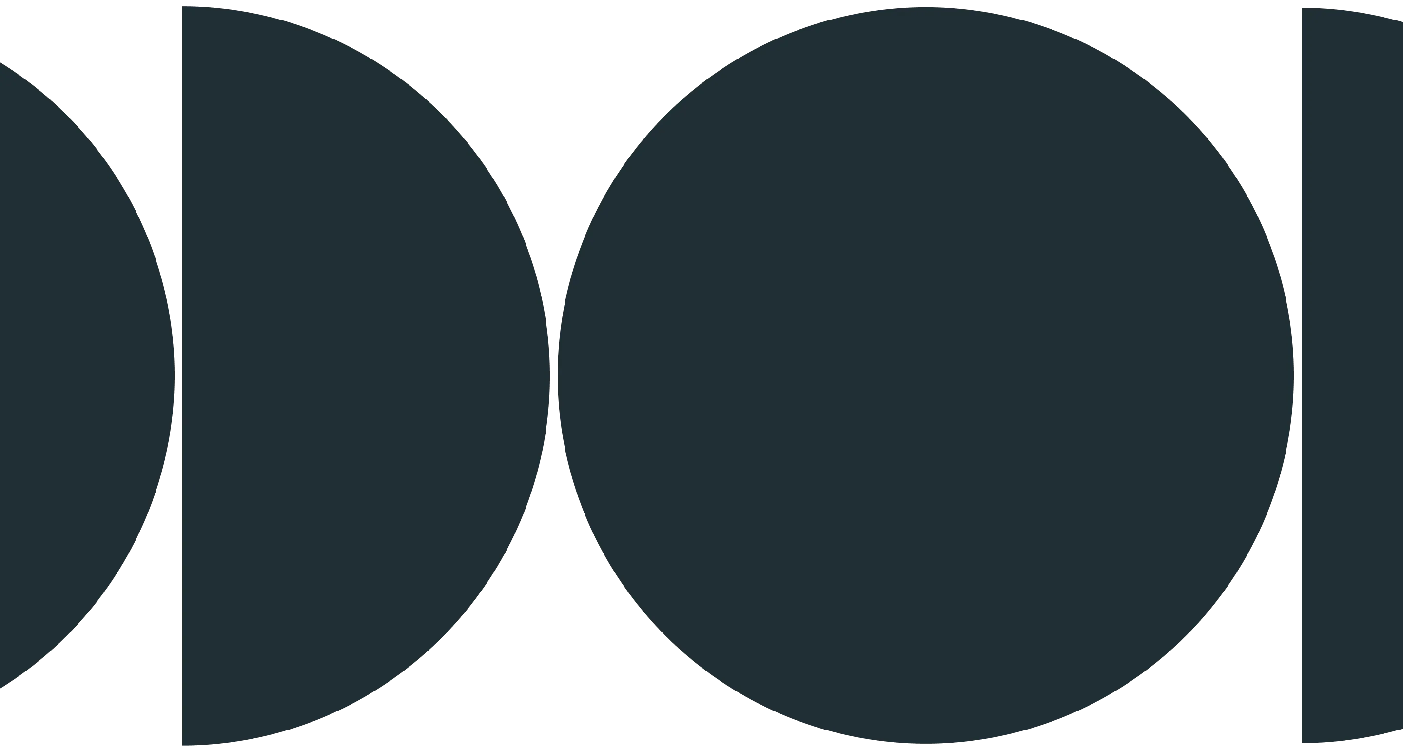 Orbit-like design with large dark blue circles connected by small dots on a black background.