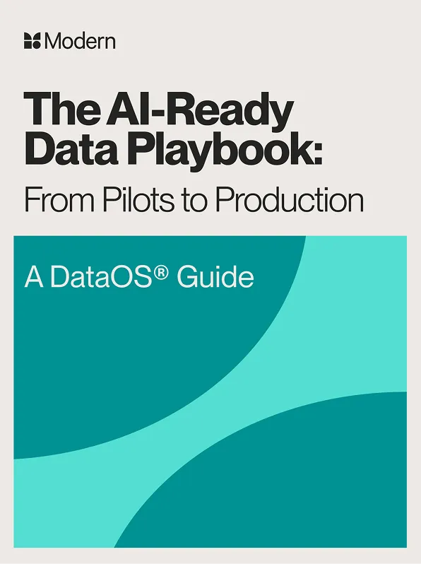 Text reading 'AI starts with data: Are you ready?' with Modern logo and year 2025 on a light background.