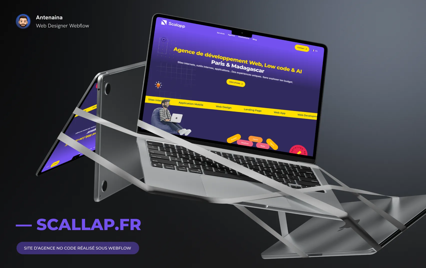 Conception et développement du site web officiel de Scallap.fr, une agence spécialisée dans le No Code. Réalisé avec Webflow et conçu sur Figma, ce site moderne et responsive est optimisé pour offrir une navigation fluide et une expérience utilisateur de qualité. Chaque page reflète une charte graphique cohérente, mettant en avant l’expertise et les services de l’agence.