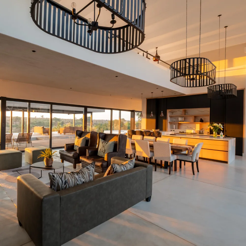 Inside area of a lodge in the Mjejane Game Reserve