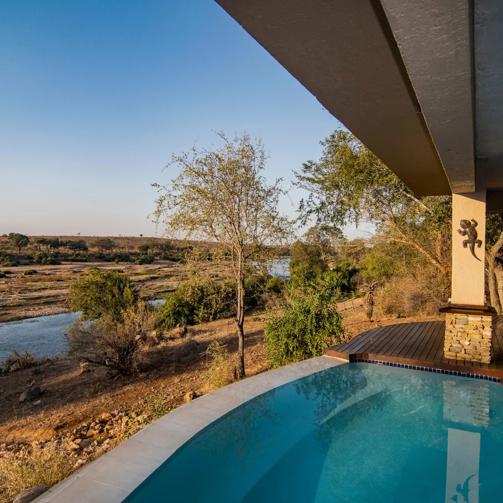 Open bush views from lodge deck in Mjejane