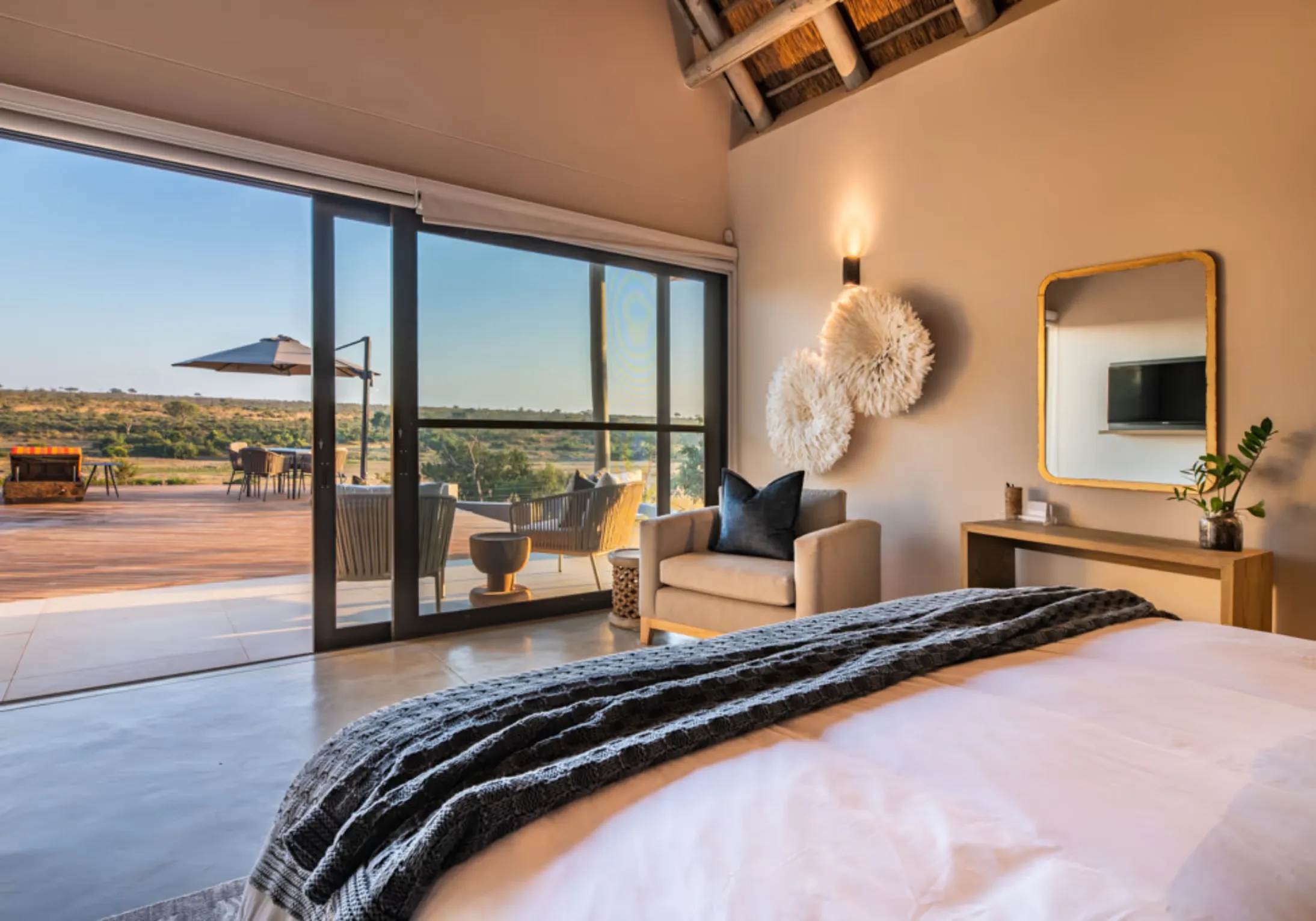 Bedroom of Self Catering Lodge in the Mjejane Game Reserve