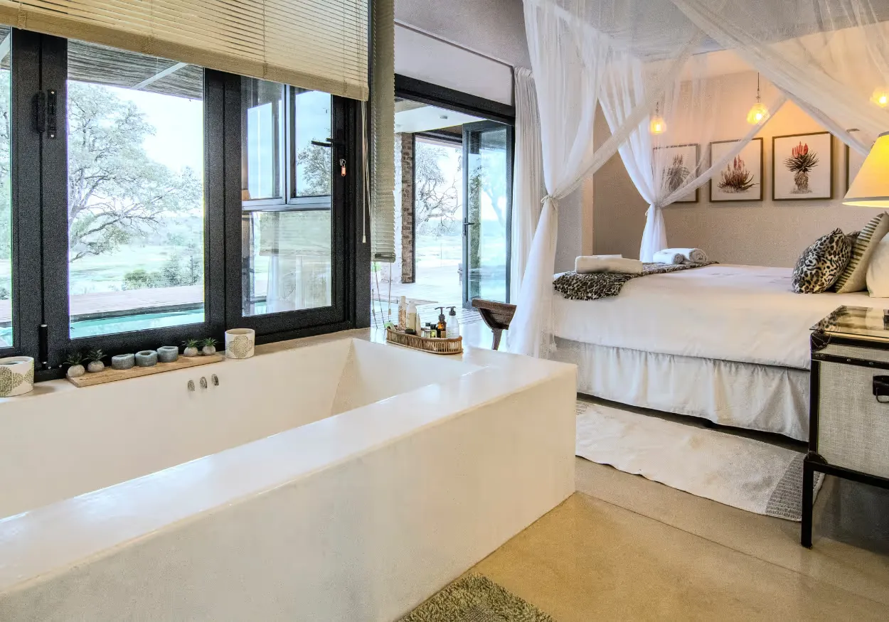 Bedroom of Self Catering Lodge in the Mjejane Game Reserve