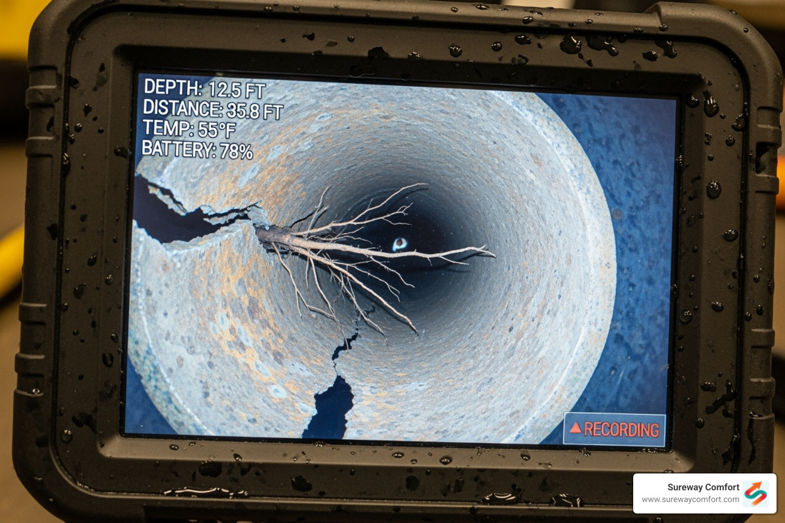 A sewer camera inspection screen, showing advanced diagnostic capabilities - plumbers bethel park