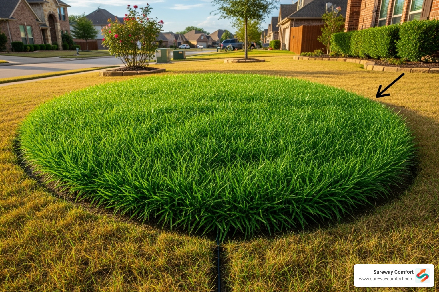 a lush green patch of grass in a yard indicating a sewer leak - sewer line repair
