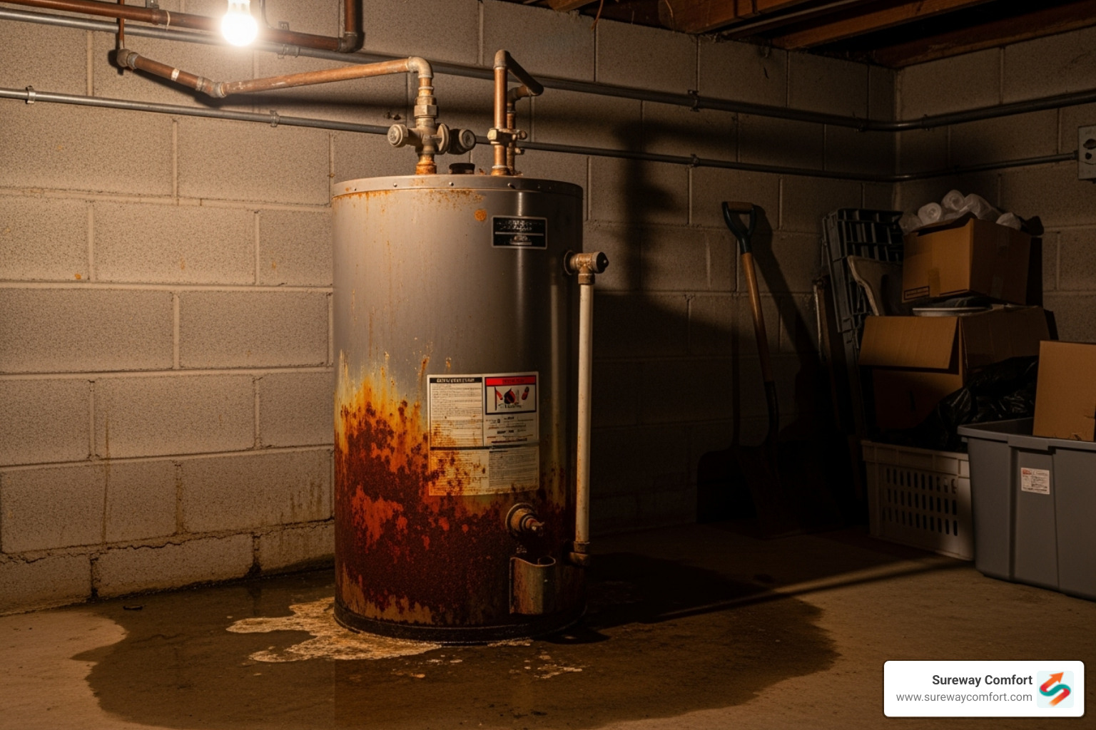A problematic water heater with visible rust, indicating potential leaks or efficiency issues - plumbing repair bethel park pa