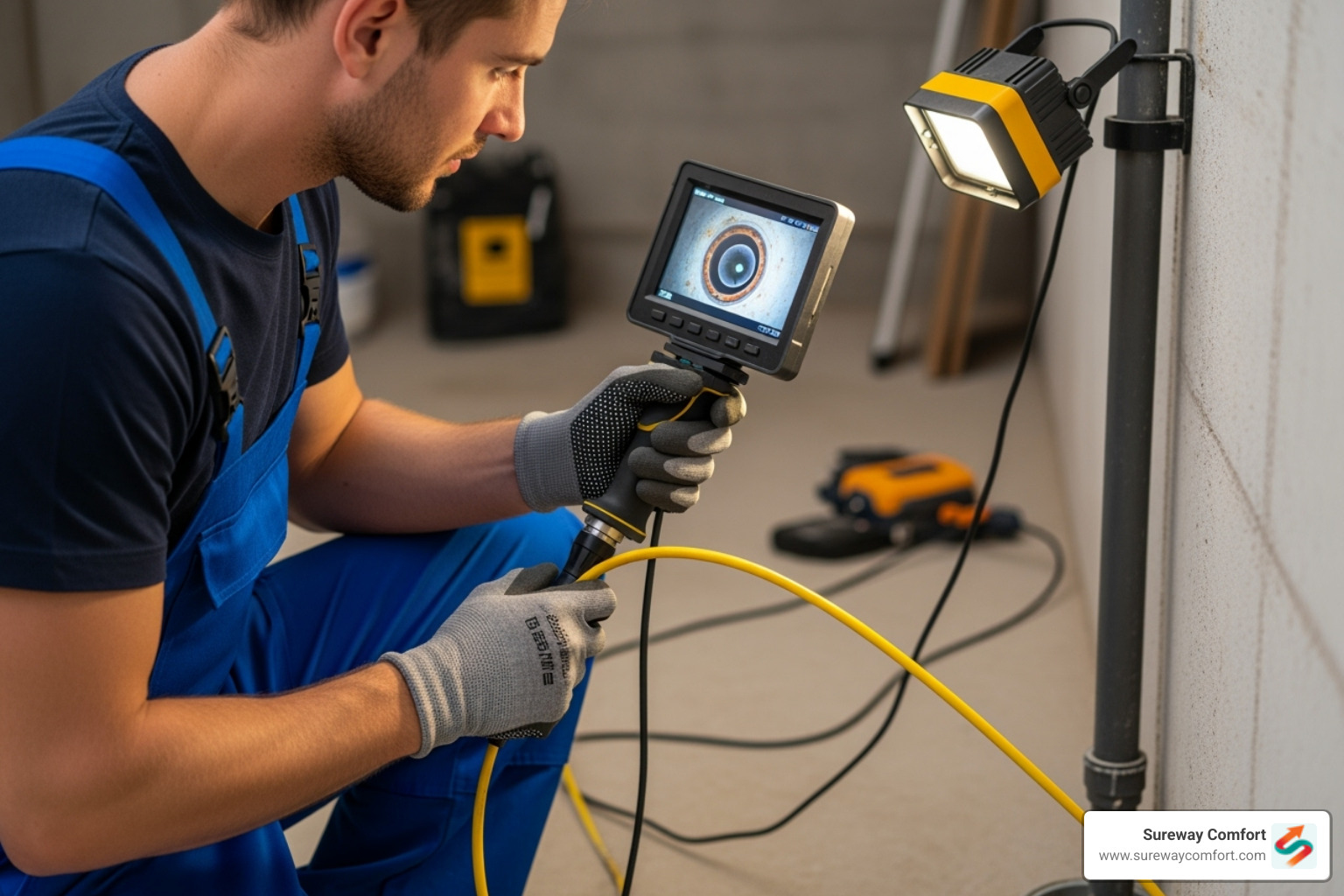 Image of a professional plumber using a video camera to inspect a pipe. - Drain cleaning Bethel Park